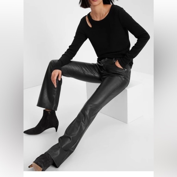 GAP Vegan Leather Pants Black Mid Rise Baby Boot Cut Women's Size 31 12R - Picture 2 of 15